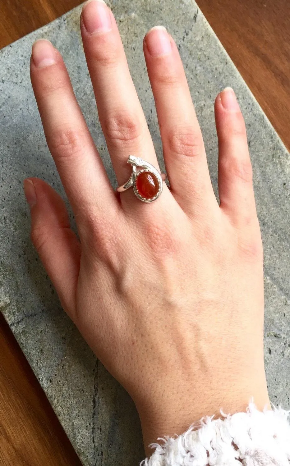 Genuine Carnelian Ring - Unique Red Ring - Vintage Red Agate Ring