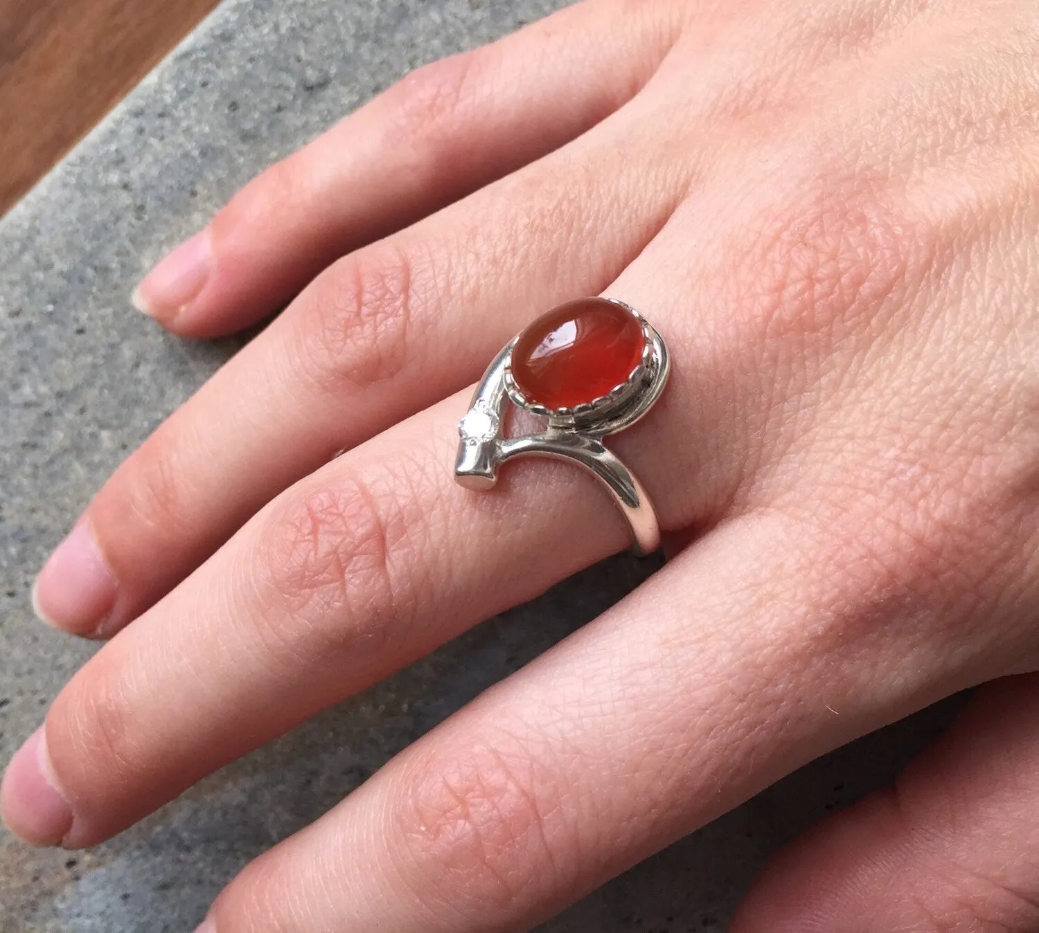 Genuine Carnelian Ring - Unique Red Ring - Vintage Red Agate Ring