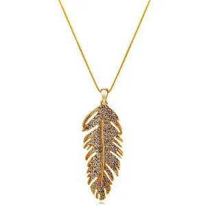 Gold and Crystal Feather Pendant