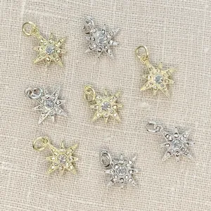 Gold and Silver Pave Crystal Starbursts 8pc Charm Set