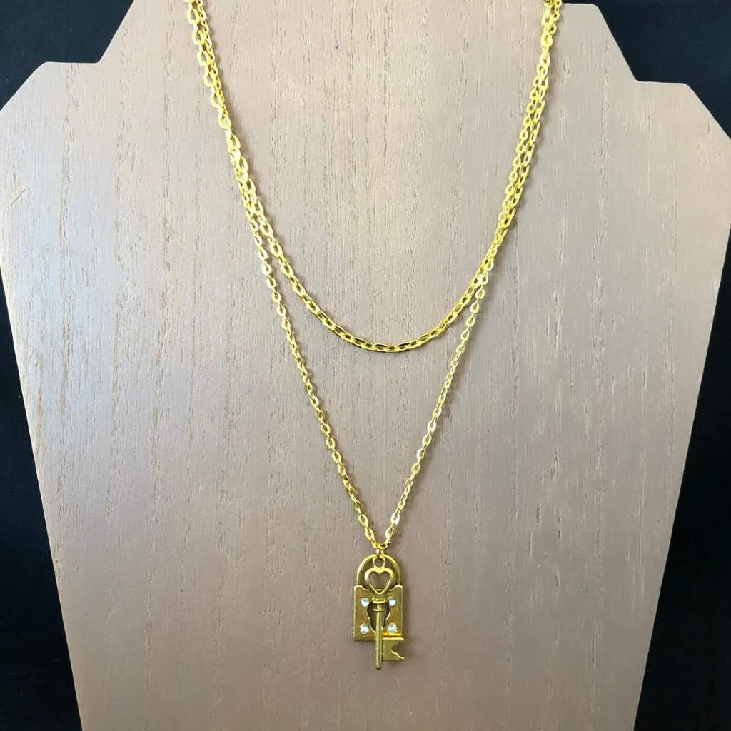 Gold Key and Lock Layered Necklace