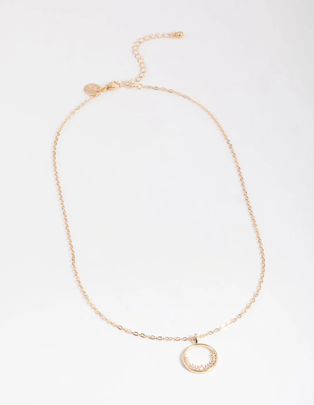 Gold Open Semi Diamante Circle Necklace