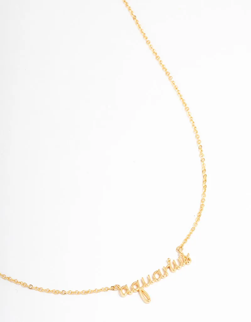 Gold Plated Aquarius Script Pendant Necklace