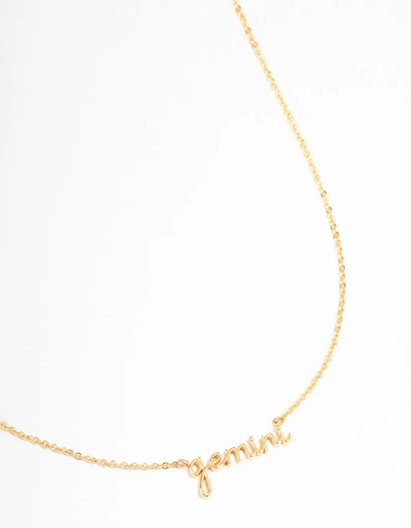 Gold Plated Gemini Script Pendant Necklace