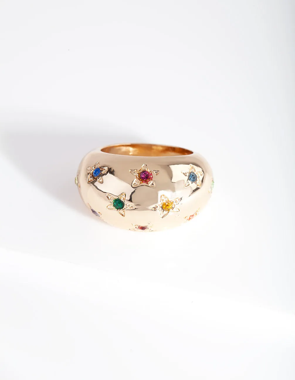 Gold Rainbow Diamante Star Ring