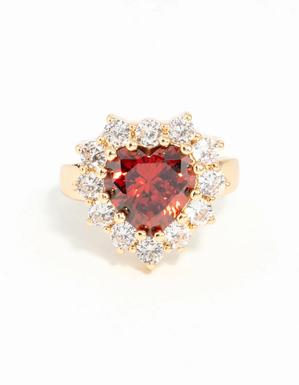 Gold Red Stone Heart Ring