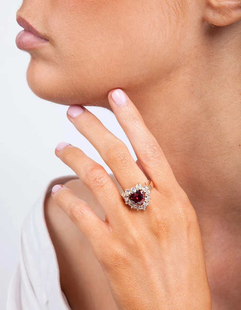 Gold Red Stone Heart Ring