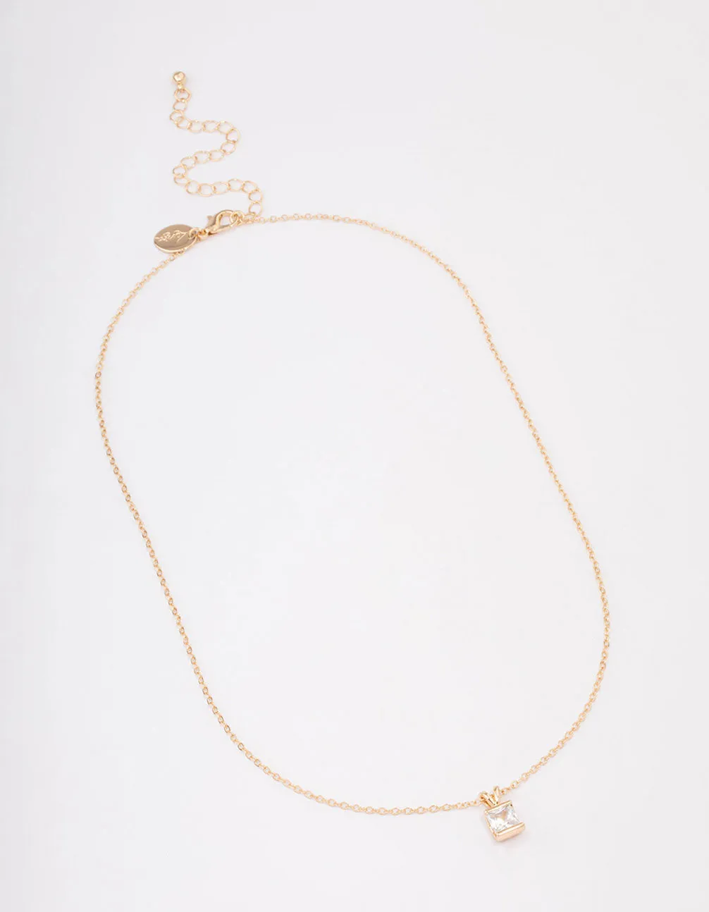 Gold Square Diamante Stone Short Necklace