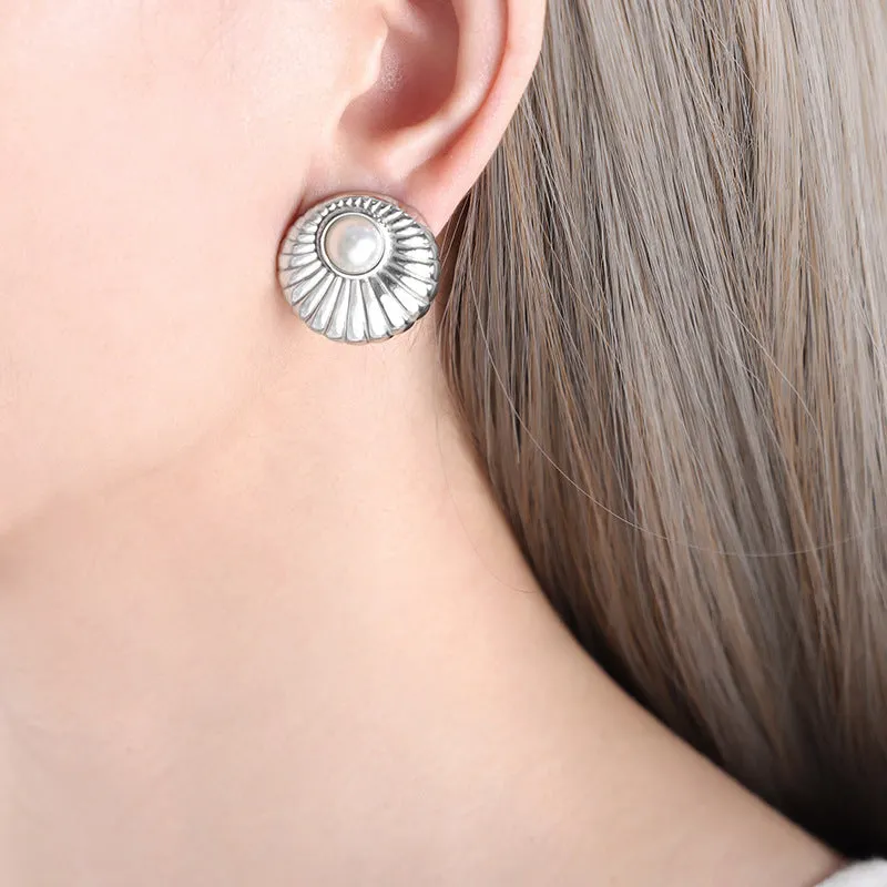 Golden Fan Threaded Line Earrings - Unique Creative Titanium Steel Jewelry