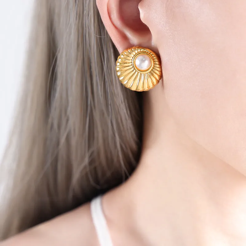 Golden Fan Threaded Line Earrings - Unique Creative Titanium Steel Jewelry