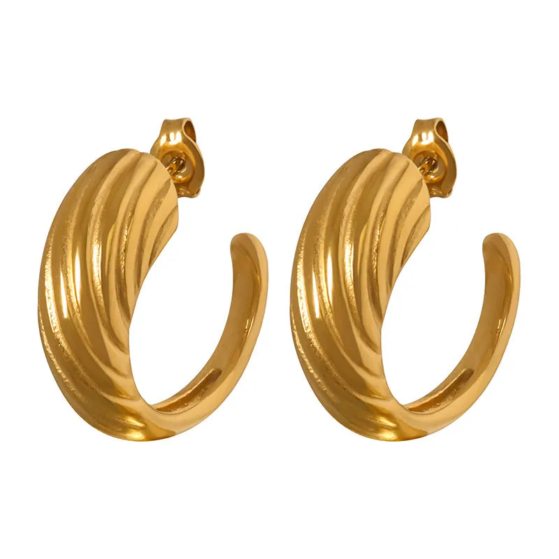 Golden Swirl C-Shaped Earrings - Unique Genie Collection Piece