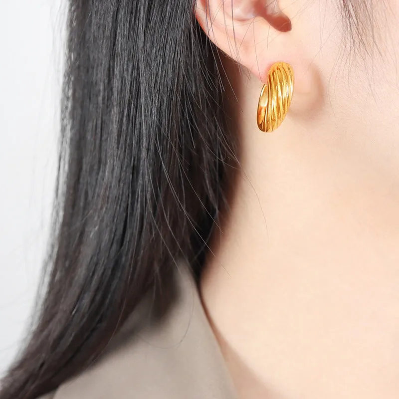 Golden Swirl C-Shaped Earrings - Unique Genie Collection Piece