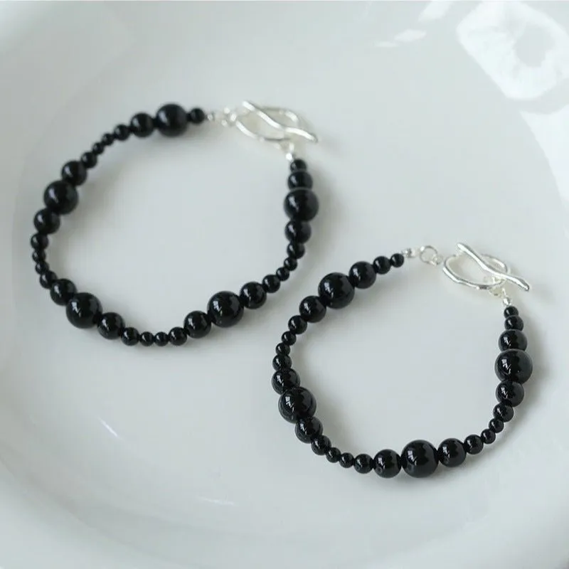 Gradient Black Agates Bead Bracelet