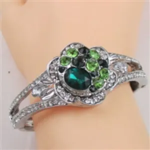 Green Multi Crystal  Bangle Bracelet