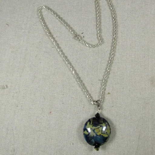 Handmade Artisan Glass Bead Navy Pendant Necklace