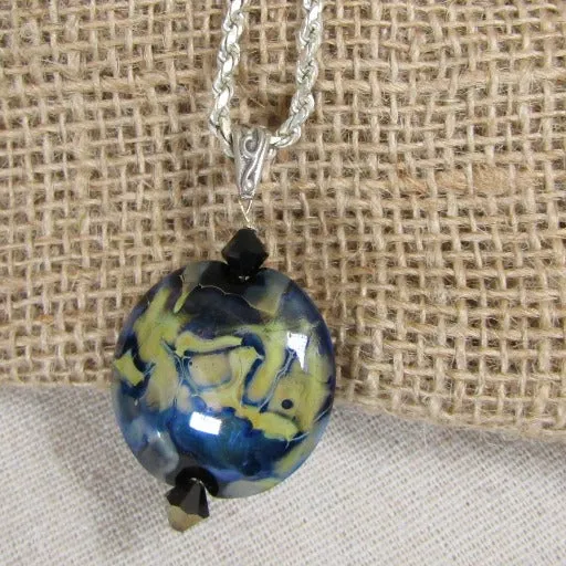 Handmade Artisan Glass Bead Navy Pendant Necklace