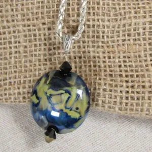 Handmade Artisan Glass Bead Navy Pendant Necklace