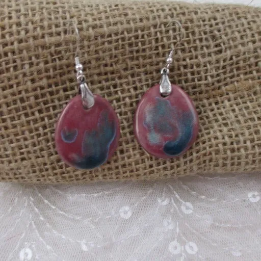 Handmade Bead Plum Teardrop Earrings Unique