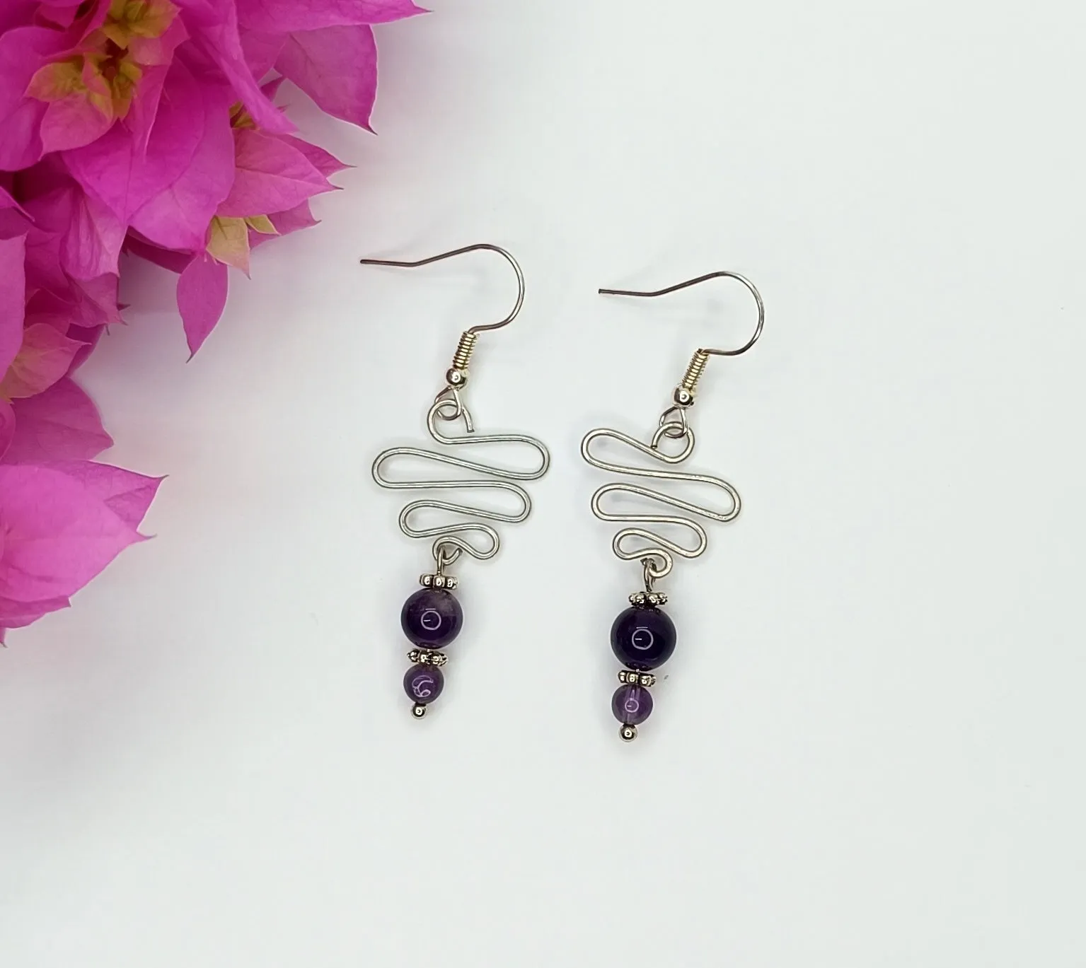 Handmade Wire Design with Amethyst Earrings