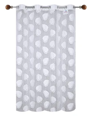 Heart Home Leaf Print 7 Feet Cotton Door Curtain for Living Room, Bed Room, Kids Room with 8 Eyelets (White)-50HH01060