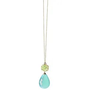 Hexagon Necklace 4911 A with Lemon Chrysoprase and Aquamarine by Michelle Pressler Jewelry