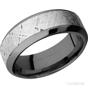 High Bevel Zirconium with Polish Finish and Meteorite Inlay - 8MM