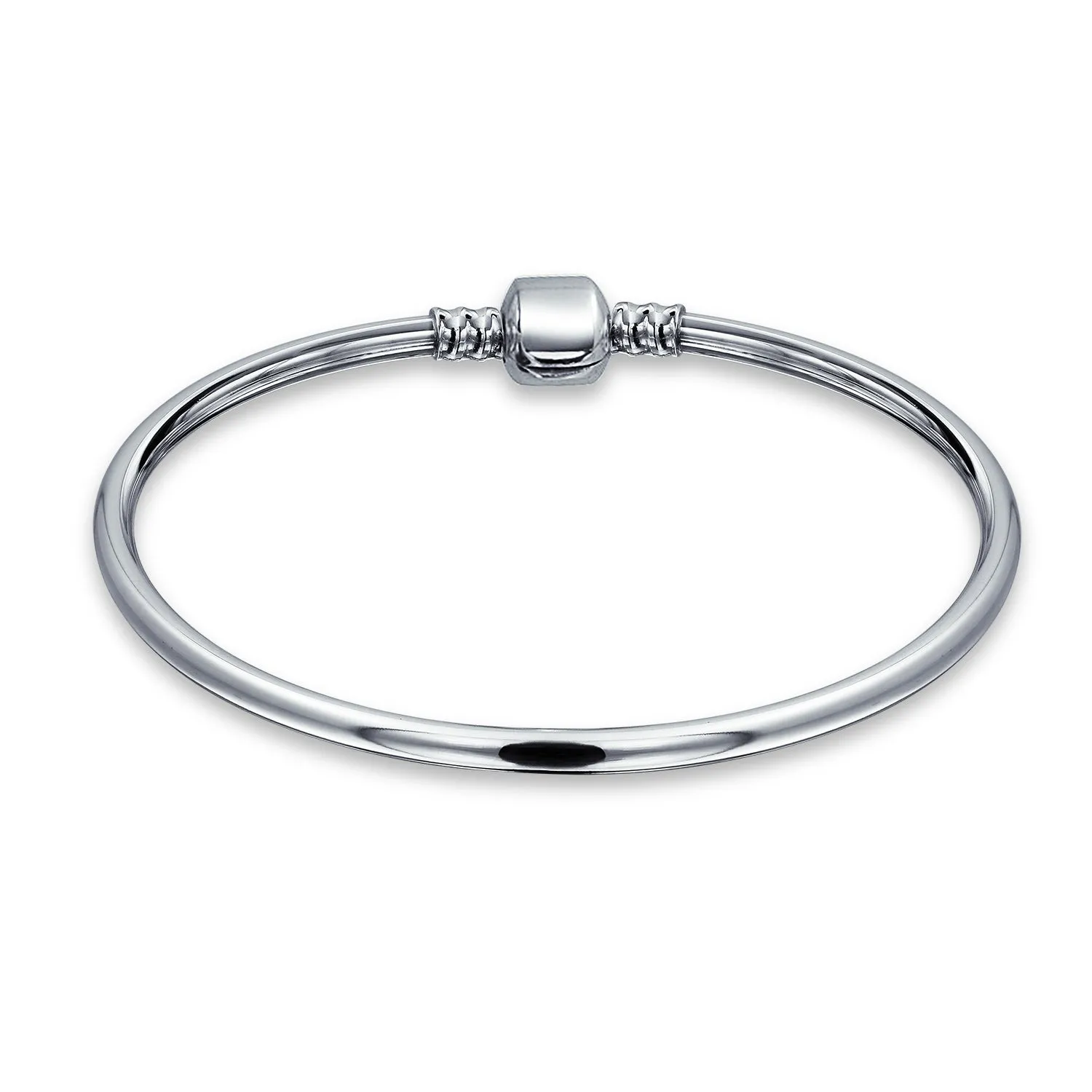 Initial European Charm Bangle Bracelet with Sterling Silver Barrel Clasp