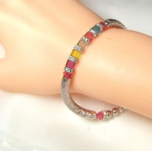 Jelly Bean Crystal Cube Bangle Bracelet