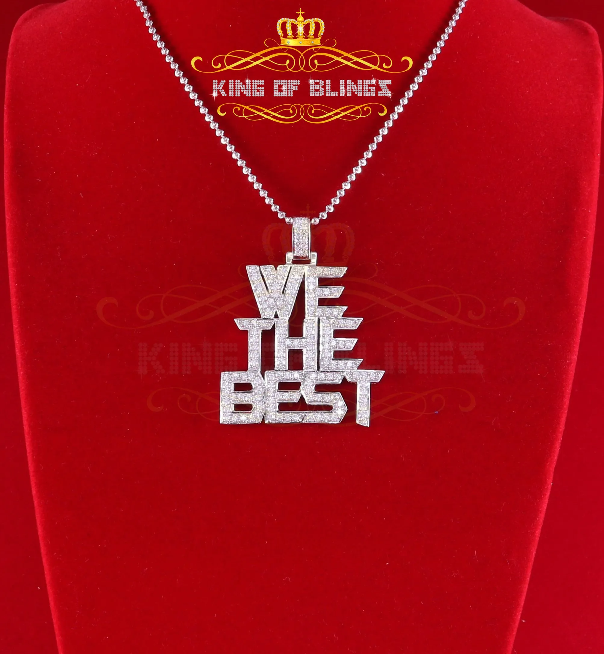 King Of Bling's 925 Sterling Silver White We The Best Letter Pendant with 6.61ct Cubic Zirconia