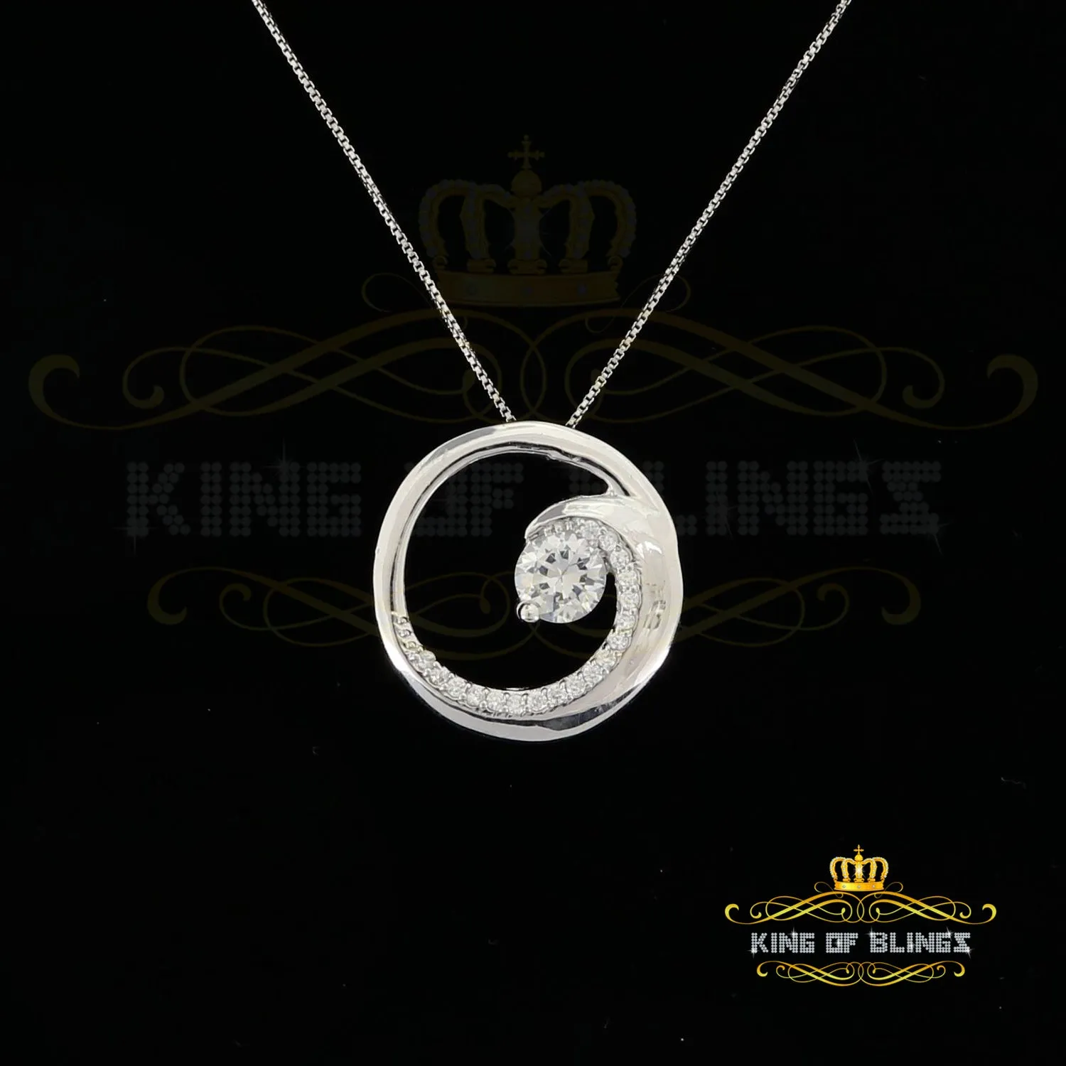 King Of Bling's Fancy Circle Shape 2.50ct Sterling Silver White Pendant Cubic Zirconia Stone