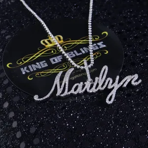 King Of Bling's White Sterling Silver Pendant with MARILYN Necklace Shape with Cubic Zirconia