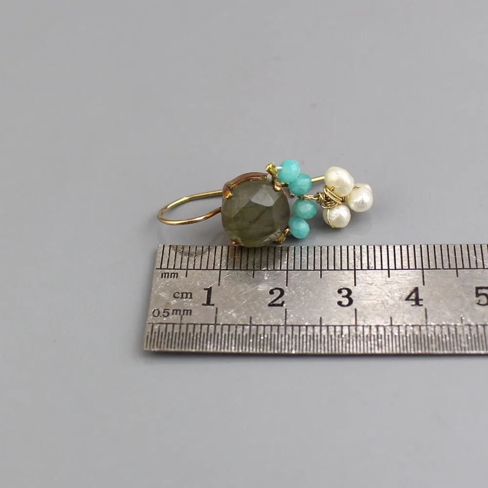 Labradorite Amazonite Clover Earrings