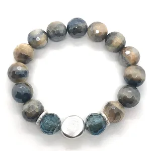 Labradorite Blue And Cream Glazed Agate Stretch Bracelet