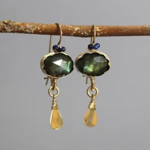 Labradorite Lapis Crown Earrings