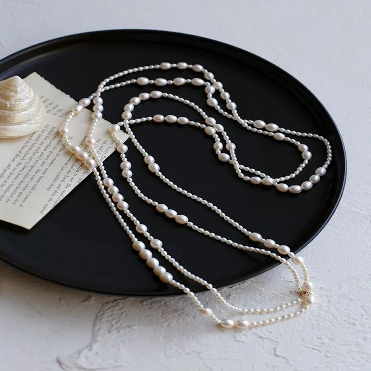 Large and Small Pearls Spliced Extra Long Pearl Necklace-Small Pearl Style