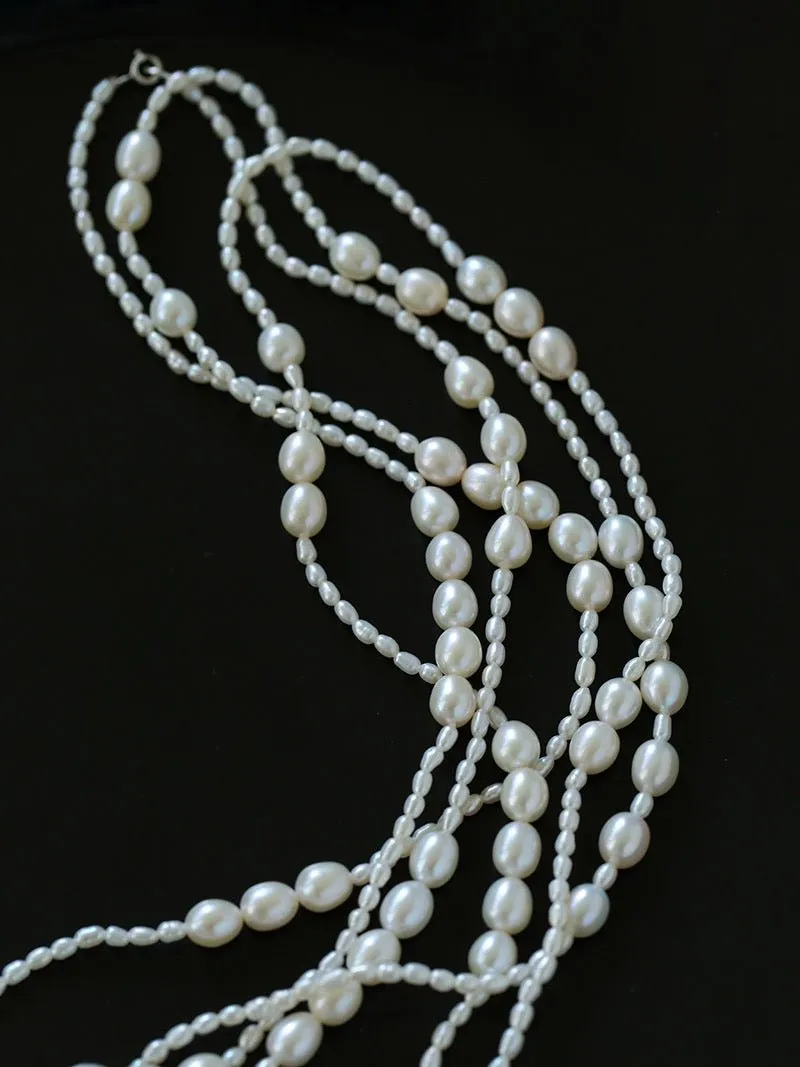 Large and Small Pearls Spliced Extra Long Pearl Necklace-Small Pearl Style