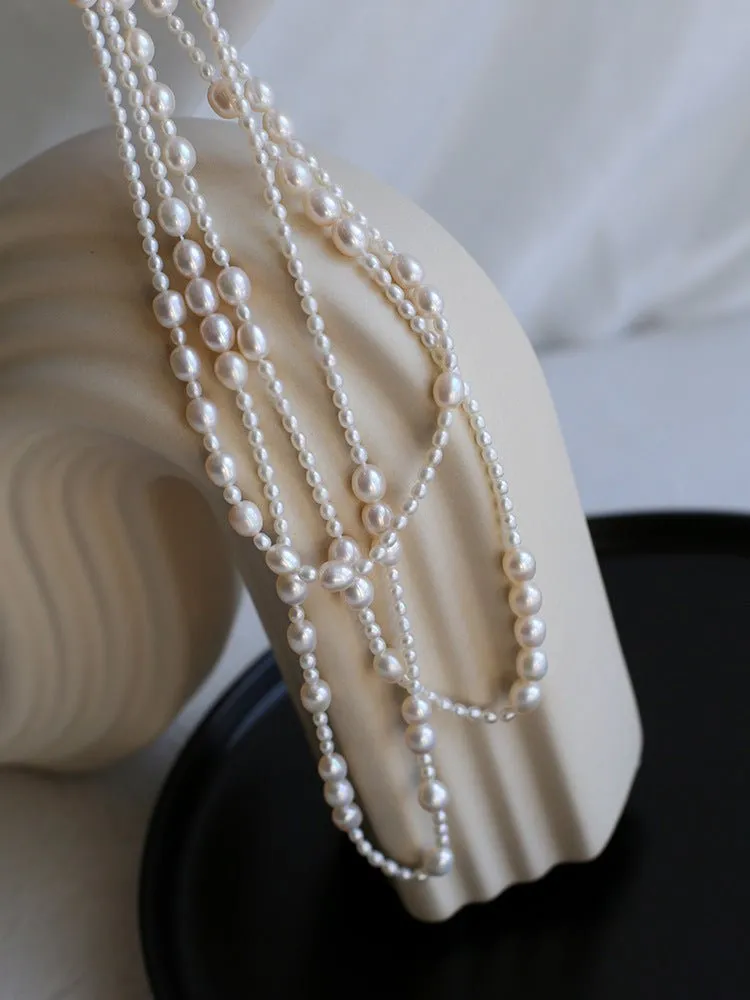 Large and Small Pearls Spliced Extra Long Pearl Necklace-Small Pearl Style