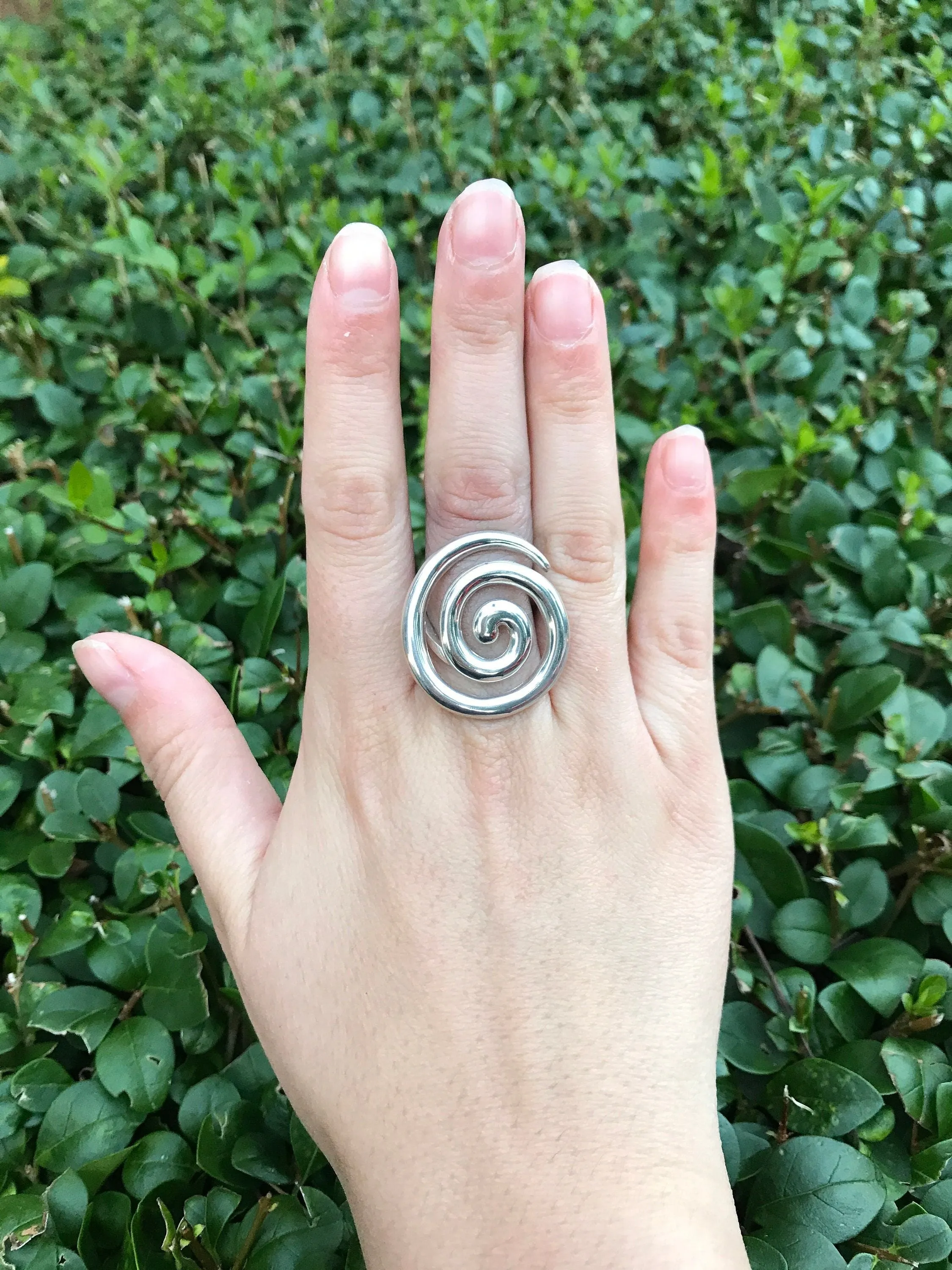 Large Swirl Ring - Statement Silver Ring - Vintage Spiral Ring