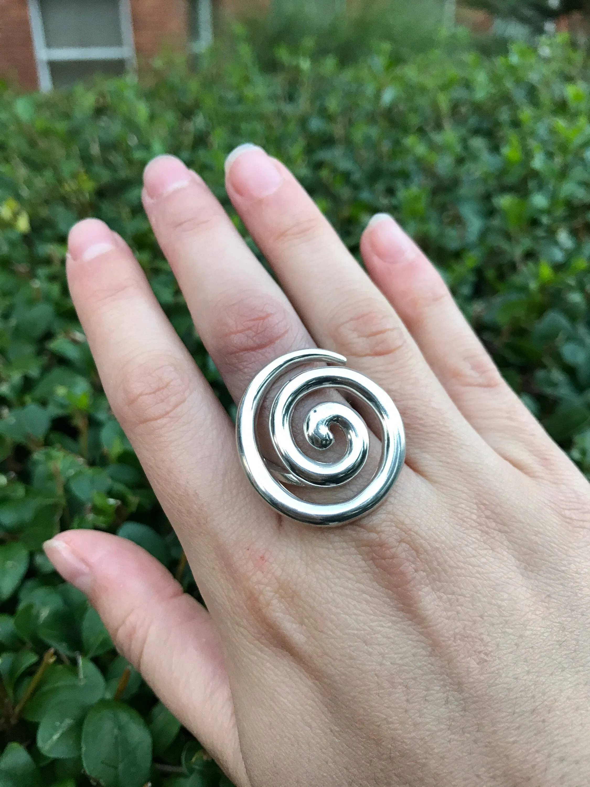 Large Swirl Ring - Statement Silver Ring - Vintage Spiral Ring