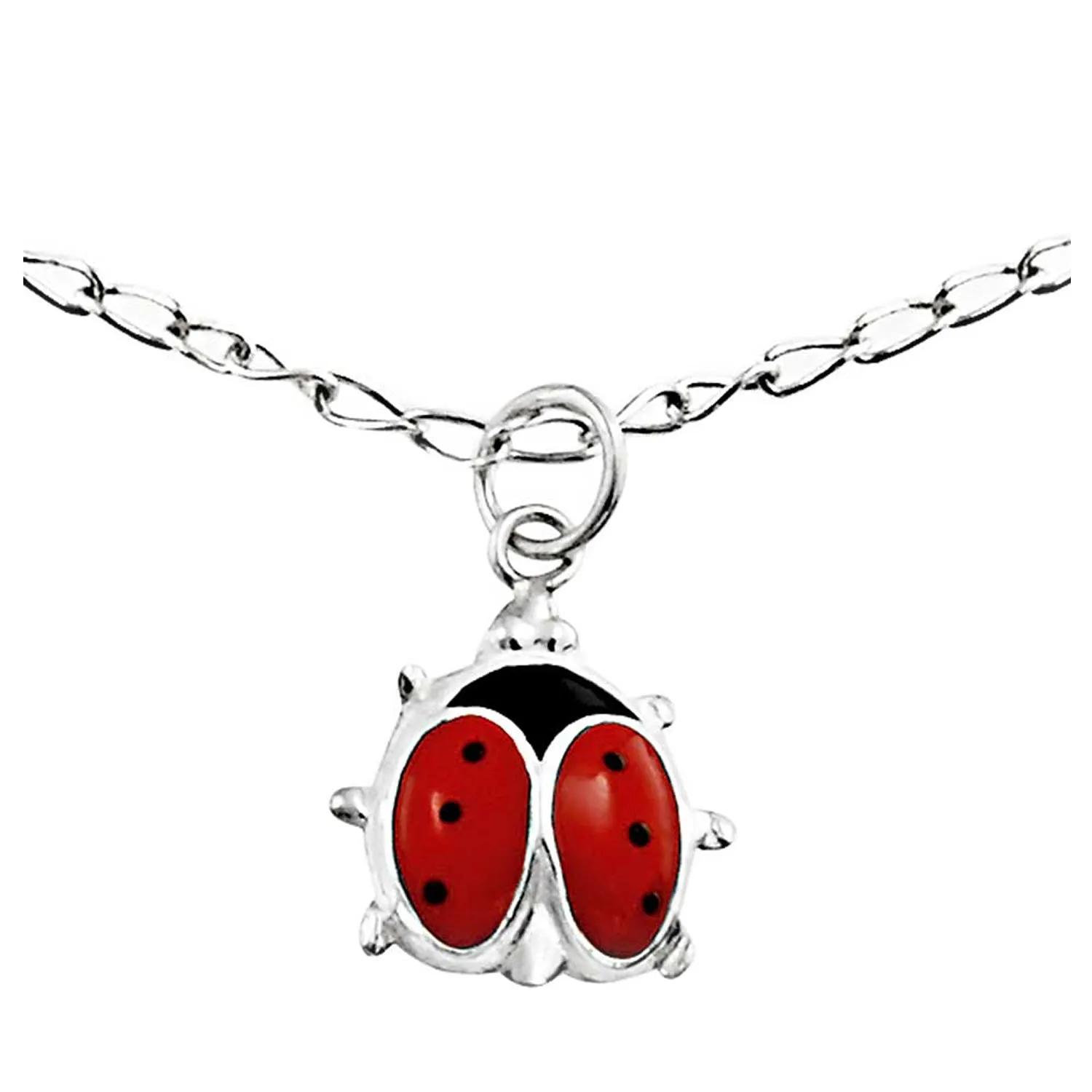 Lucky Red Ladybug Charm Anklet Ankle Bracelet Sterling Silver 9.75 Inch