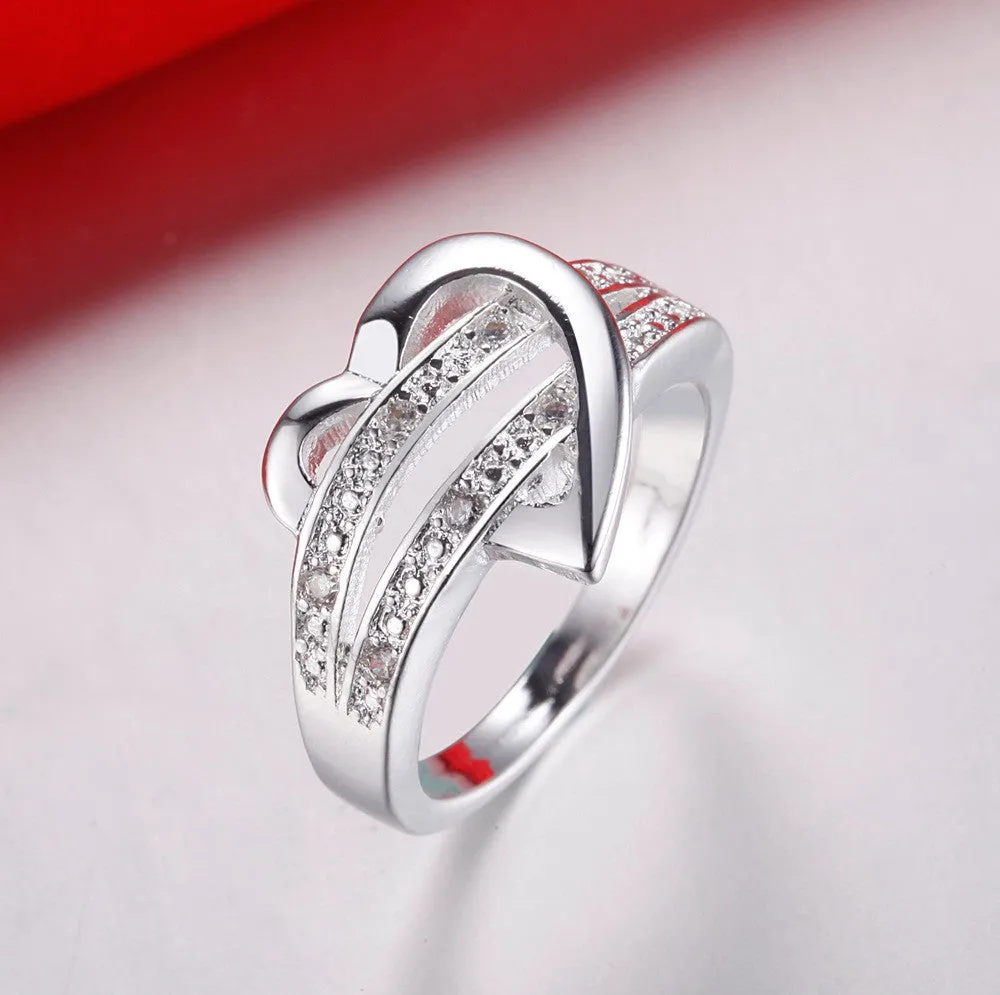 Luxury ebay top shining stainless steel heart ring,AAA zircon sterling silver love ring,Valentine's day gift