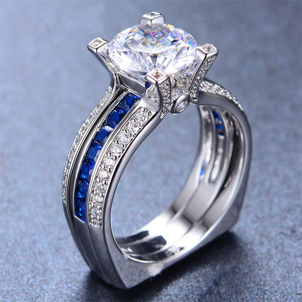 Luxury Female Blue Ring Set Bridal Sets High Quality Gold Filled Jewelry Vintage Wedding Rings For Women Girlfriend Gift