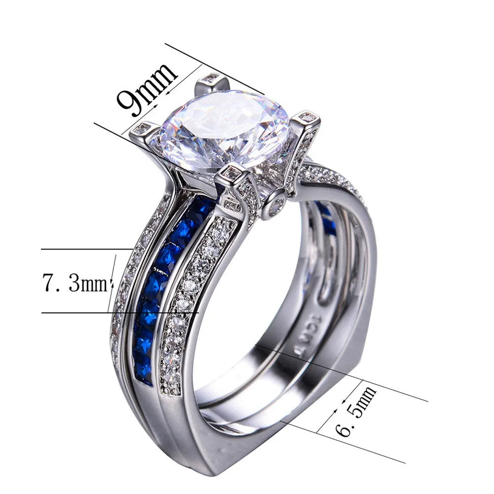 Luxury Female Blue Ring Set Bridal Sets High Quality Gold Filled Jewelry Vintage Wedding Rings For Women Girlfriend Gift