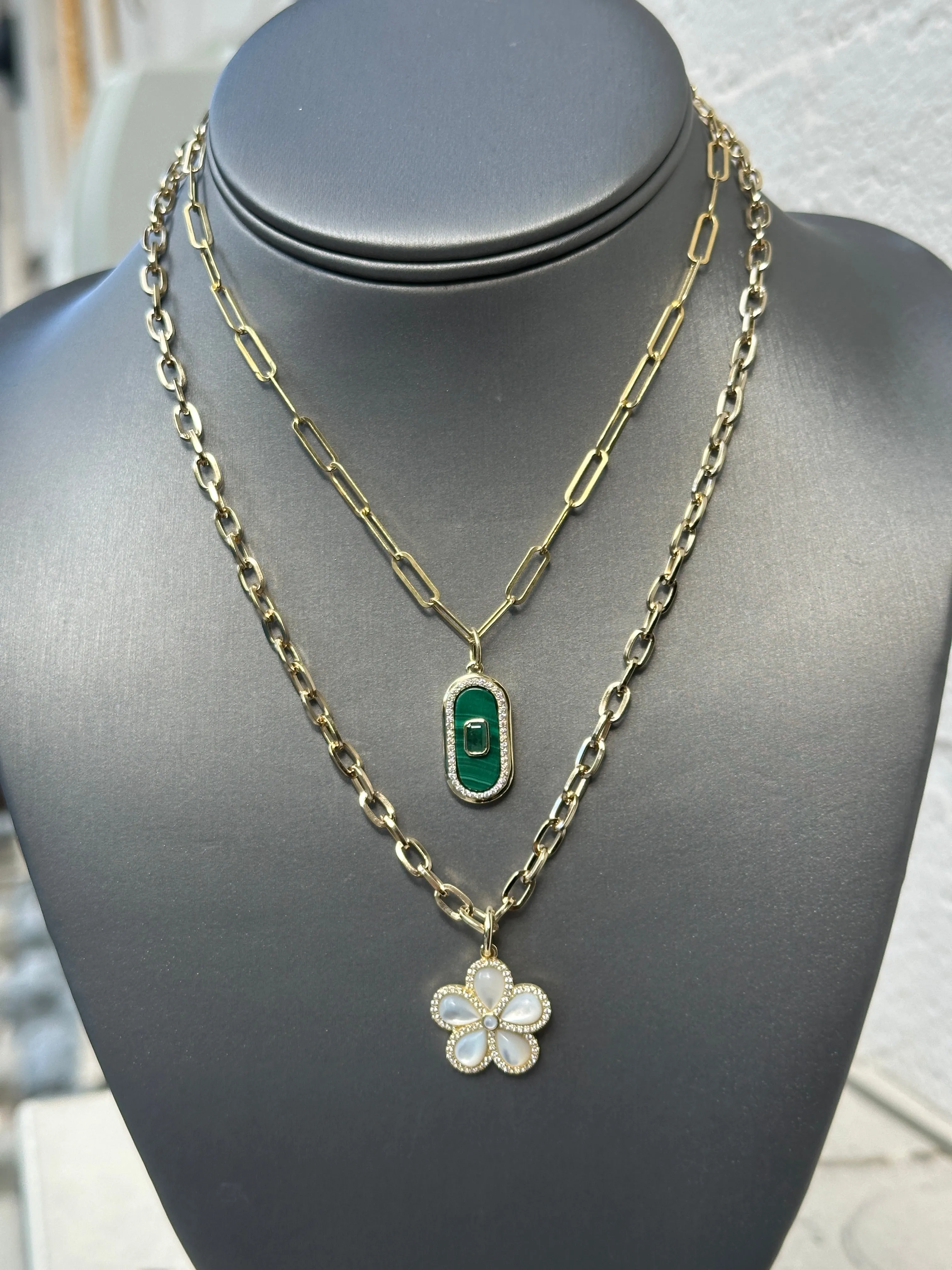 Malachite Delicate Oval Disc Necklace