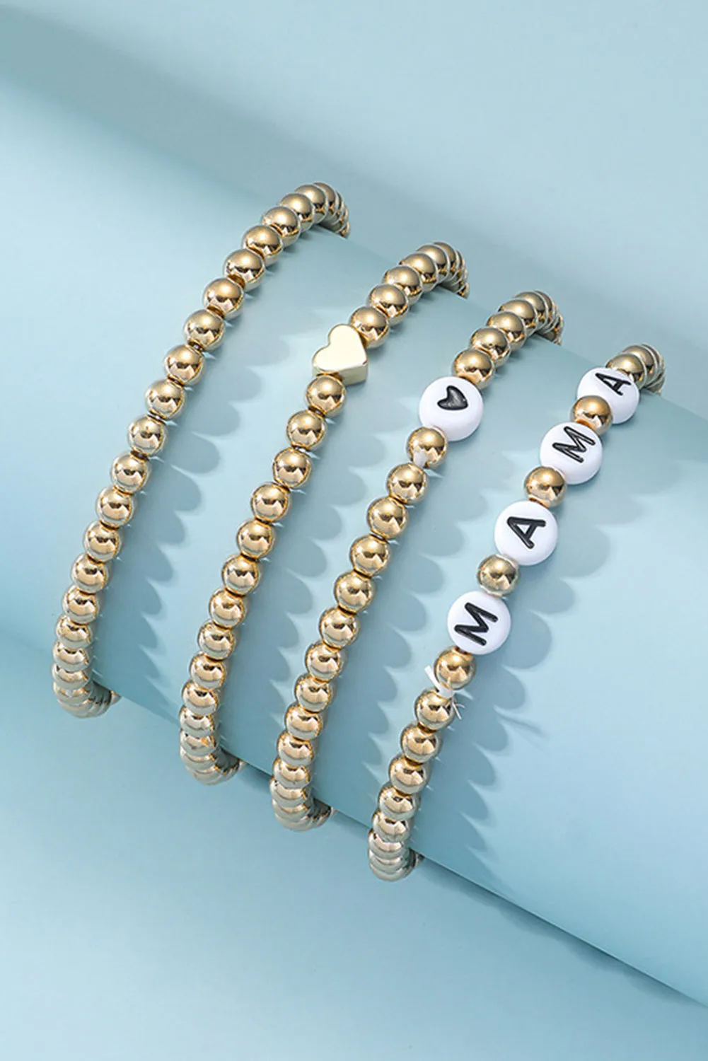 MAMA Heart Bead 4 Piece Bracelet Set