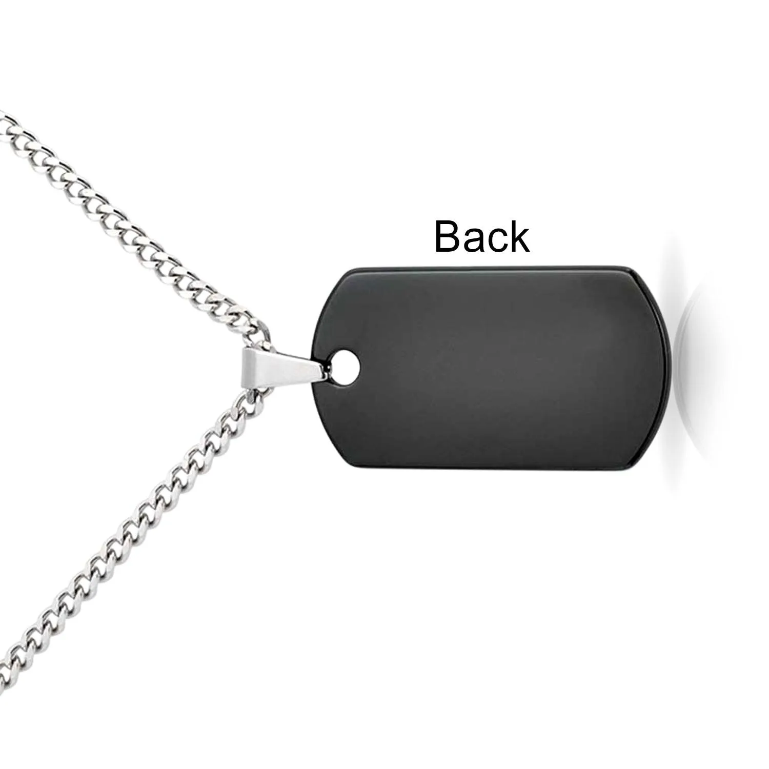 Medium Black Dog Tag Pendant Necklace for Men Stainless Steel 24" Chain