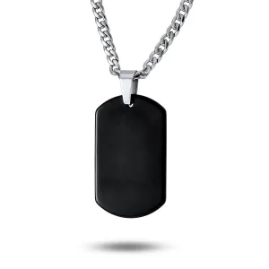 Medium Black Dog Tag Pendant Necklace for Men Stainless Steel 24" Chain