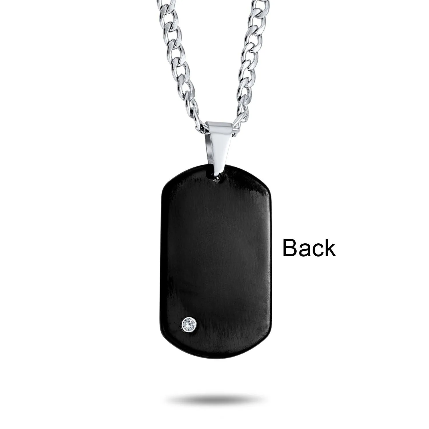 Medium Black Dog Tag Pendant Necklace for Men Stainless Steel 24" Chain