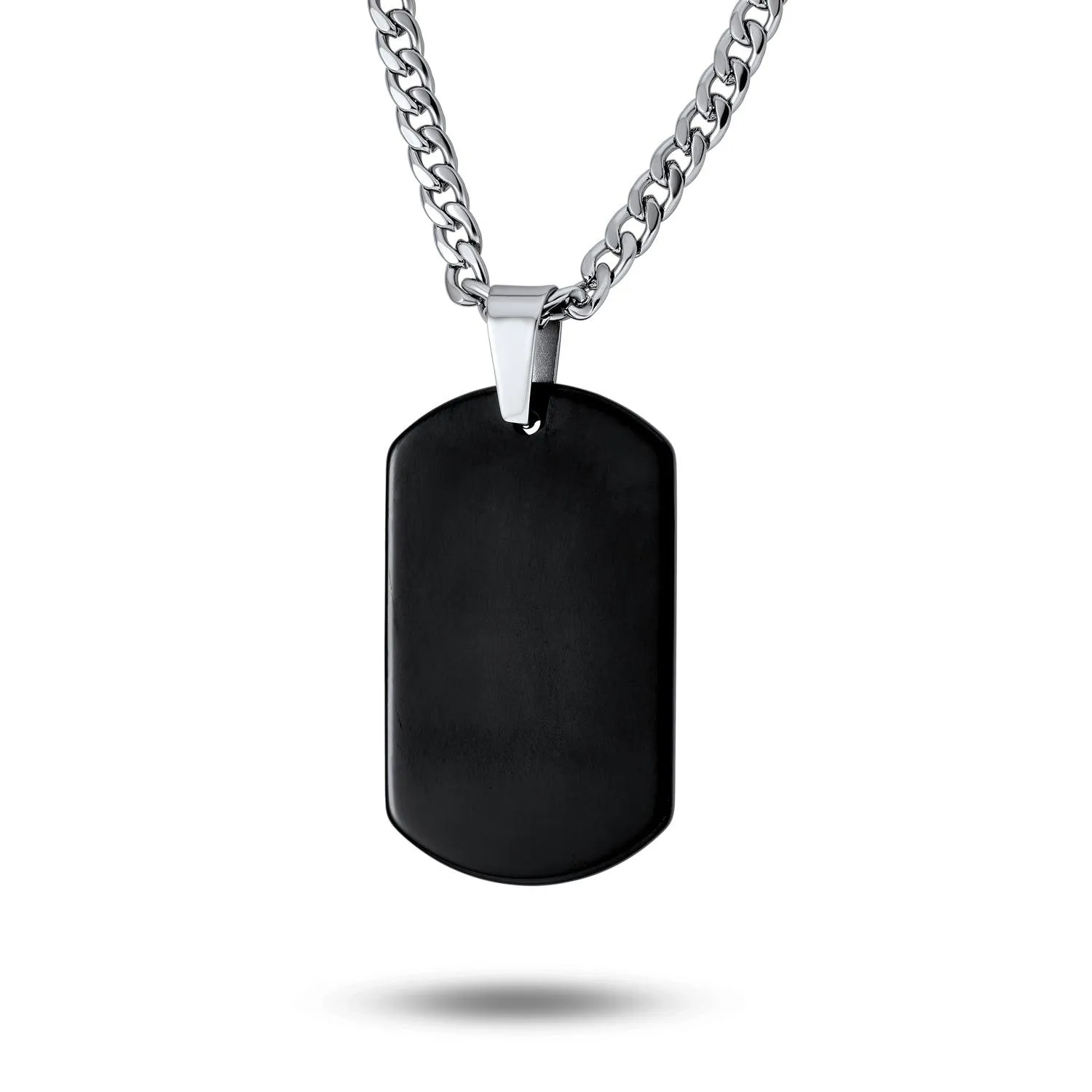 Medium Black Dog Tag Pendant Necklace for Men Stainless Steel 24" Chain