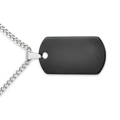 Medium Black Dog Tag Pendant Necklace for Men Stainless Steel 24" Chain